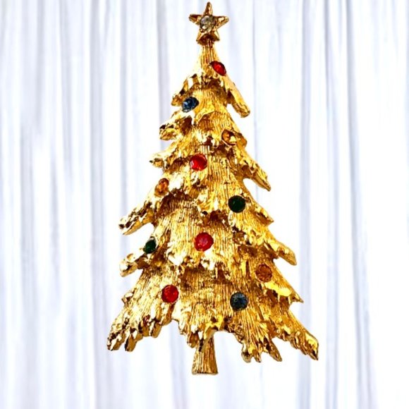 ART Arthur Pepper Vintage Christmas Tree Brooch Pin Gold Tone Rhinestones Signed - Picture 2 of 10
